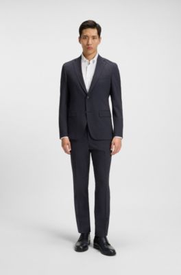 Micro-patterned slim-fit suit in stretch cloth, Dark Blue