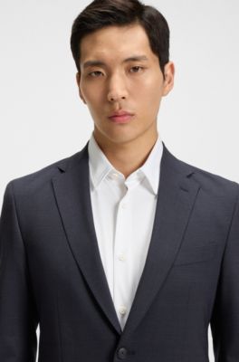 Micro-patterned slim-fit suit in stretch cloth, Dark Blue