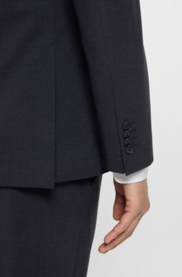 Micro-patterned slim-fit suit in stretch cloth, Dark Blue
