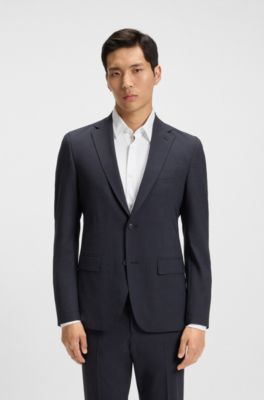 Micro-patterned slim-fit suit in stretch cloth, Dark Blue