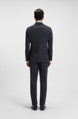 Micro-patterned slim-fit suit in stretch cloth, Dark Blue