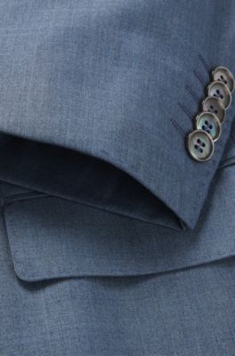 Costume slim en laine vierge et soie, Bleu