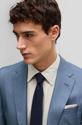 Costume slim en laine vierge et soie, Bleu