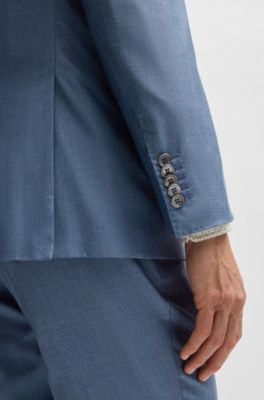 Costume slim en laine vierge et soie, Bleu