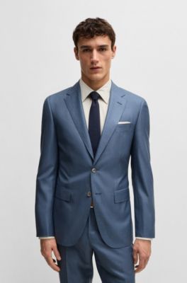Costume slim en laine vierge et soie, Bleu
