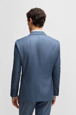 Costume slim en laine vierge et soie, Bleu