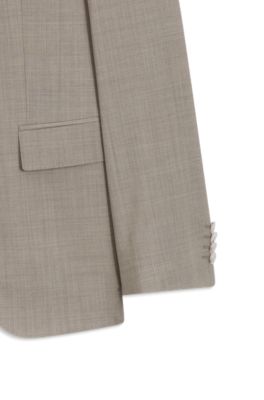 Traje slim fit de dos piezas en lana virgen jaspeada, Beige claro