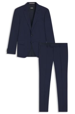 Melange slim-fit suit in virgin wool, Dark Blue