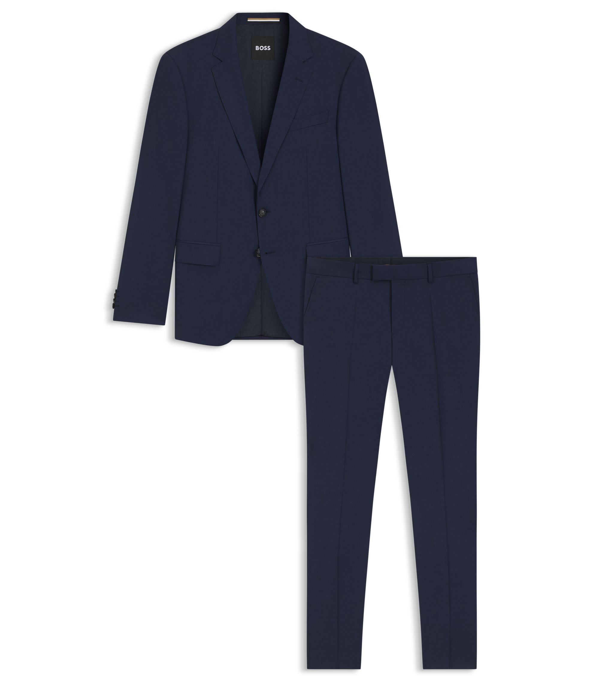 BOSS - Melange slim-fit suit in virgin wool - Dark Blue