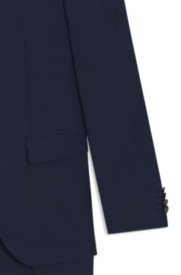 Costume Slim deux pi&egrave;ces en laine vierge chin&eacute;e, Bleu fonc&eacute;