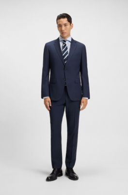 Melange slim-fit suit in virgin wool, Dark Blue