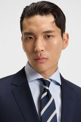 Melange slim-fit suit in virgin wool, Dark Blue