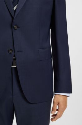 Melange slim-fit suit in virgin wool, Dark Blue