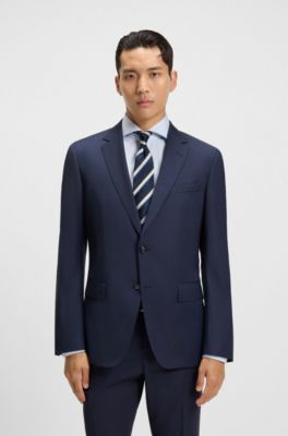 Melange slim-fit suit in virgin wool, Dark Blue