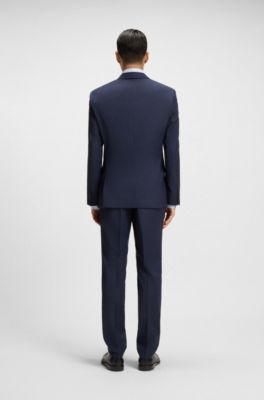 Melange slim-fit suit in virgin wool, Dark Blue