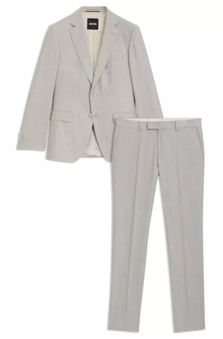 Micro-patterned slim-fit suit in virgin wool and silk