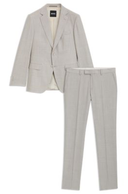 Micro-patterned slim-fit suit in virgin wool and silk, White