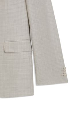 Traje slim fit de lana virgen con microestampado y seda, Blanco