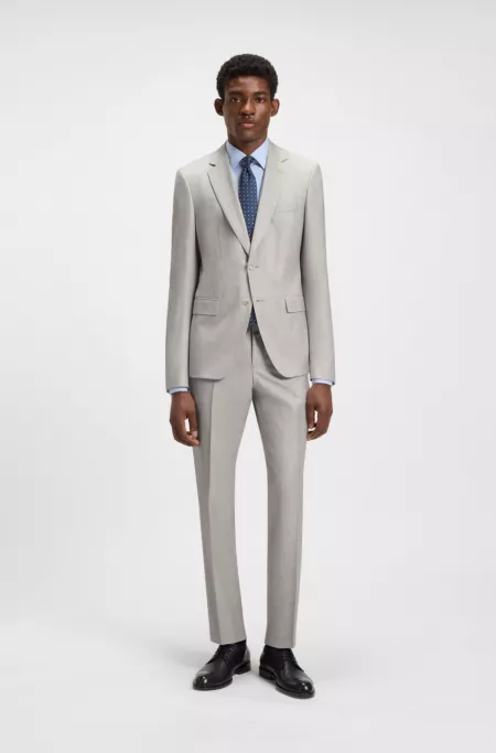 Micro-patterned slim-fit suit in virgin wool and silk