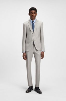 Micro-patterned slim-fit suit in virgin wool and silk, White