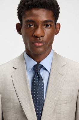 Micro-patterned slim-fit suit in virgin wool and silk, White