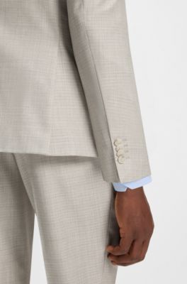 Traje slim fit de lana virgen con microestampado y seda, Blanco