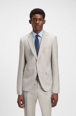 Traje slim fit de lana virgen con microestampado y seda, Blanco