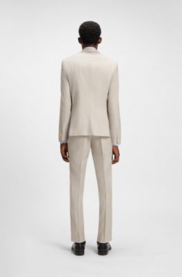 Traje slim fit de lana virgen con microestampado y seda, Blanco