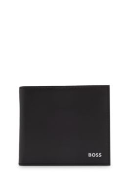 Portefeuille &agrave; deux volets en cuir avec logo imprim&eacute;, Marron fonc&eacute;