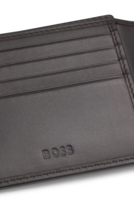 Portefeuille &agrave; deux volets en cuir avec logo imprim&eacute;, Marron fonc&eacute;