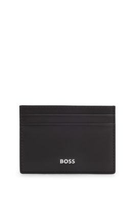 Logo-print card holder in leather, Dark Brown