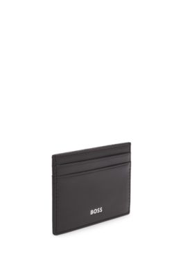 Logo-print card holder in leather, Dark Brown
