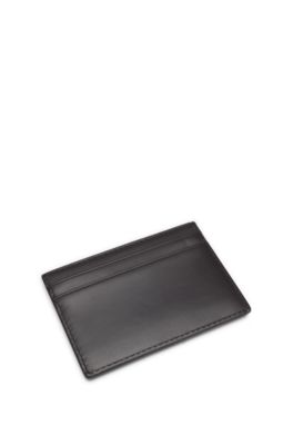 Logo-print card holder in leather, Dark Brown