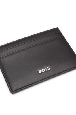 Logo-print card holder in leather, Dark Brown