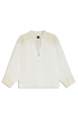 Blusa regular fit en voile de algod&oacute;n dobby, Blanco