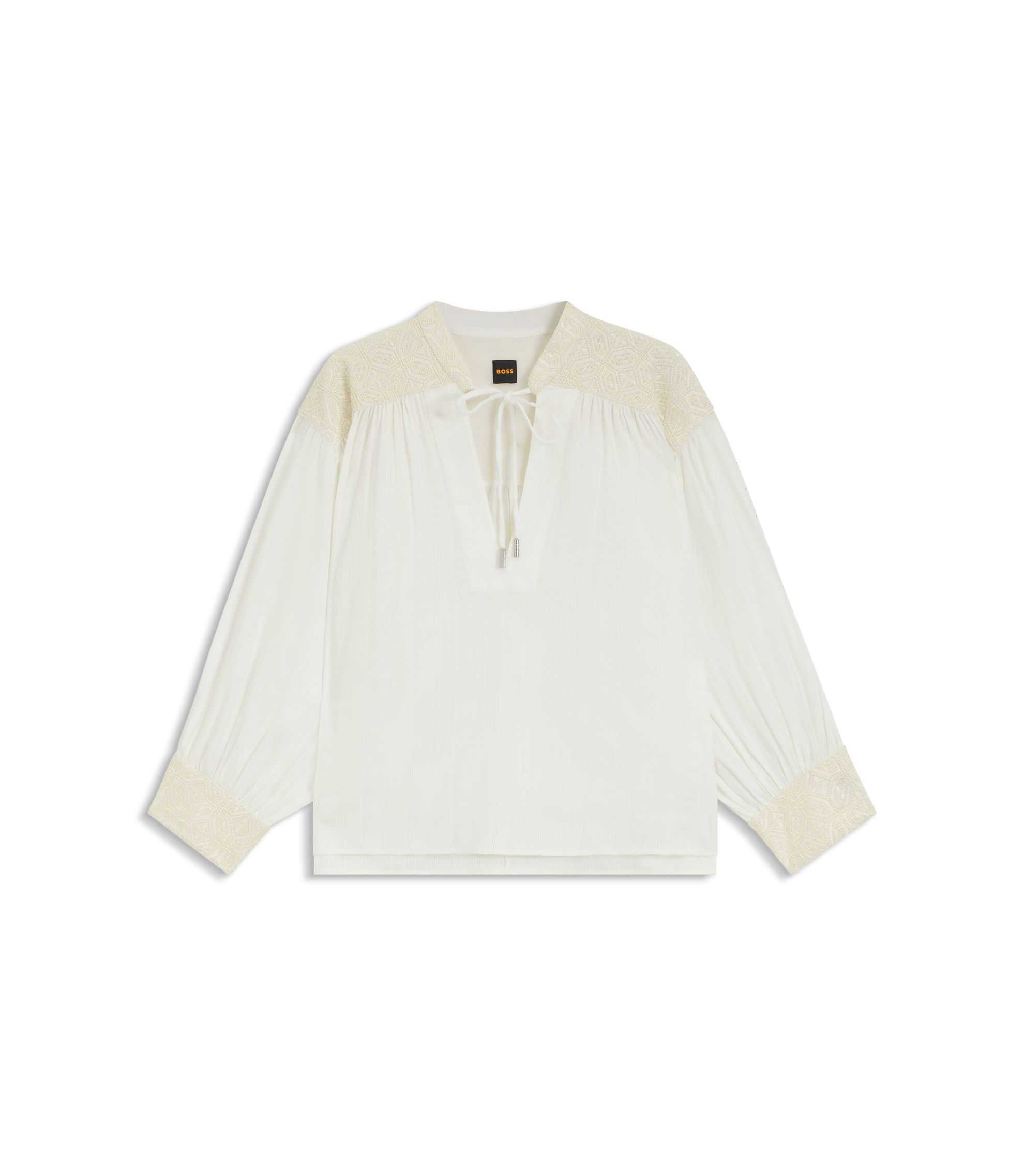 BOSS - Regular-fit blouse in dobby cotton voile - White