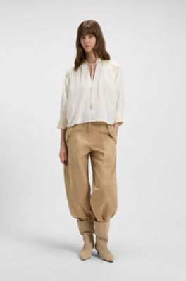 Blusa regular fit en voile de algod&oacute;n dobby, Blanco