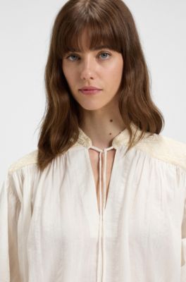 Blusa regular fit en voile de algod&oacute;n dobby, Blanco
