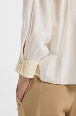 Blusa regular fit en voile de algod&oacute;n dobby, Blanco