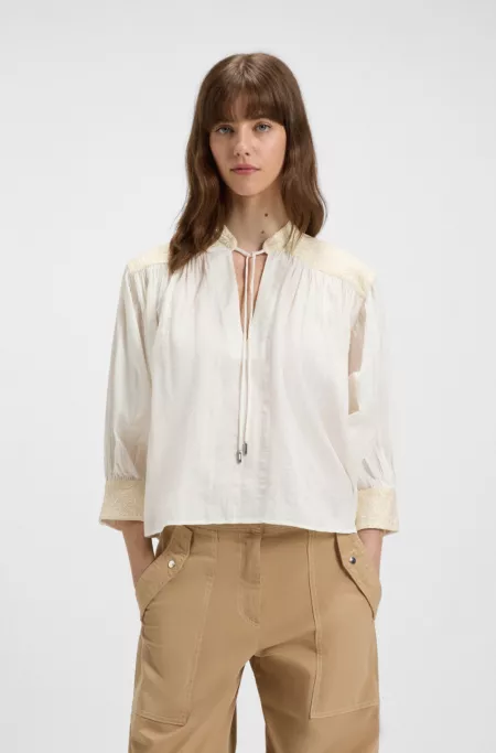 Regular-fit blouse in dobby cotton voile