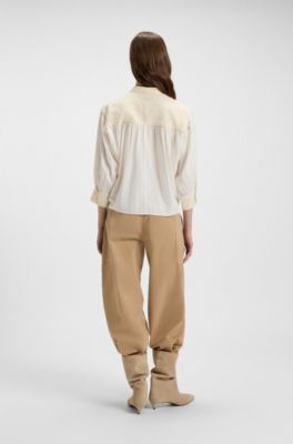 Blusa regular fit en voile de algod&oacute;n dobby, Blanco