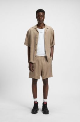 Relaxed-fit shorts in lustrous twill, Brown