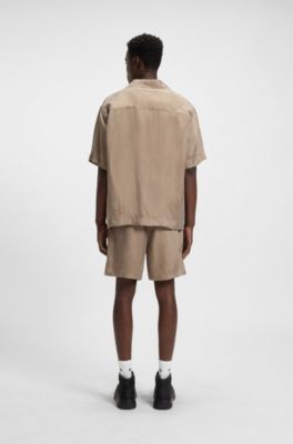 Relaxed-fit shorts in lustrous twill, Brown
