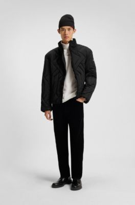 Quilted-satin jacket with water-repellent finish, Black