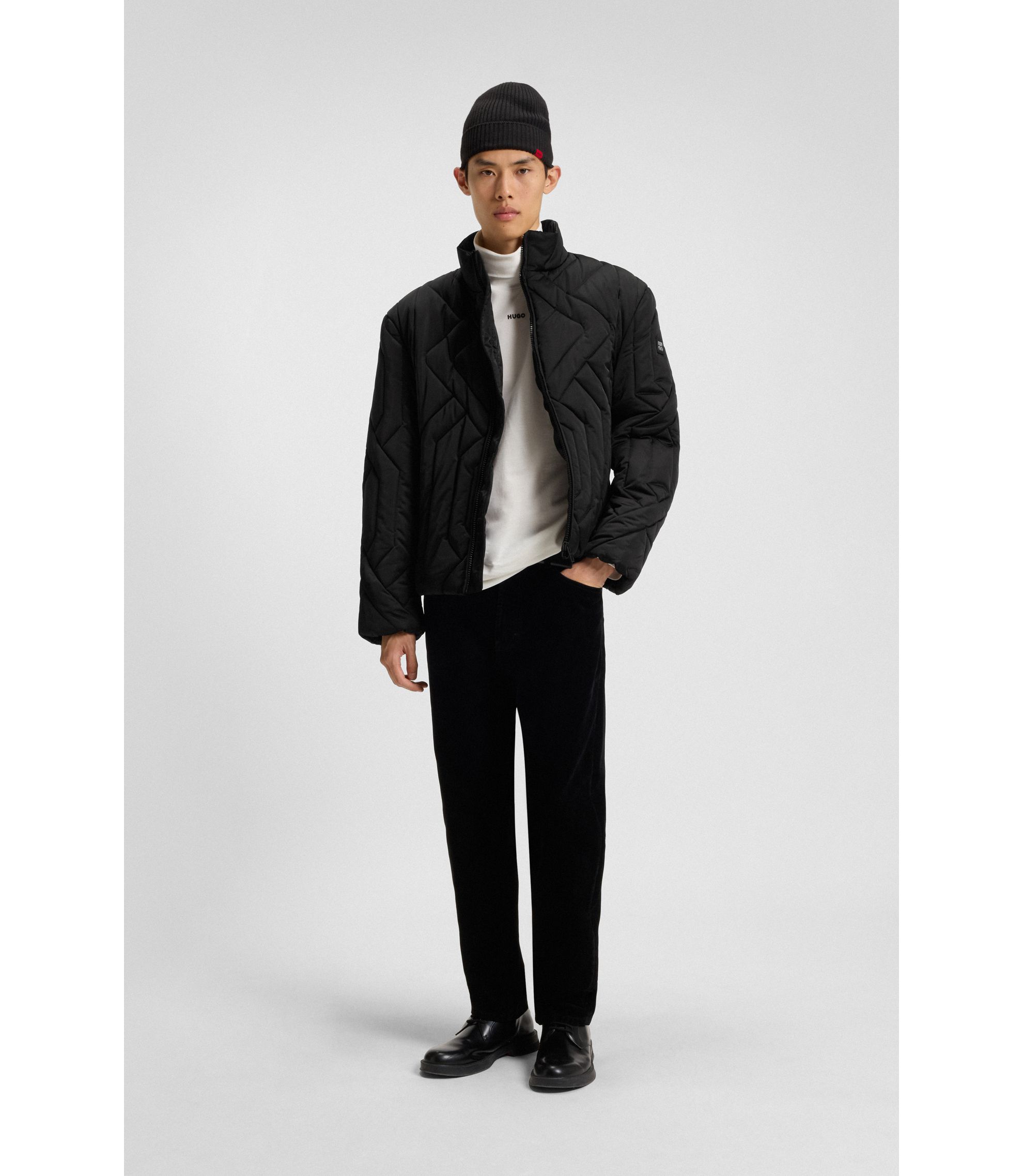 HUGO - Quilted-satin jacket with water-repellent finish - Black