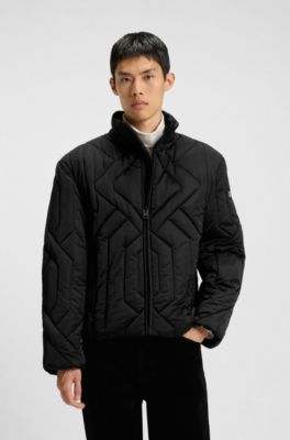 Quilted-satin jacket with water-repellent finish, Black