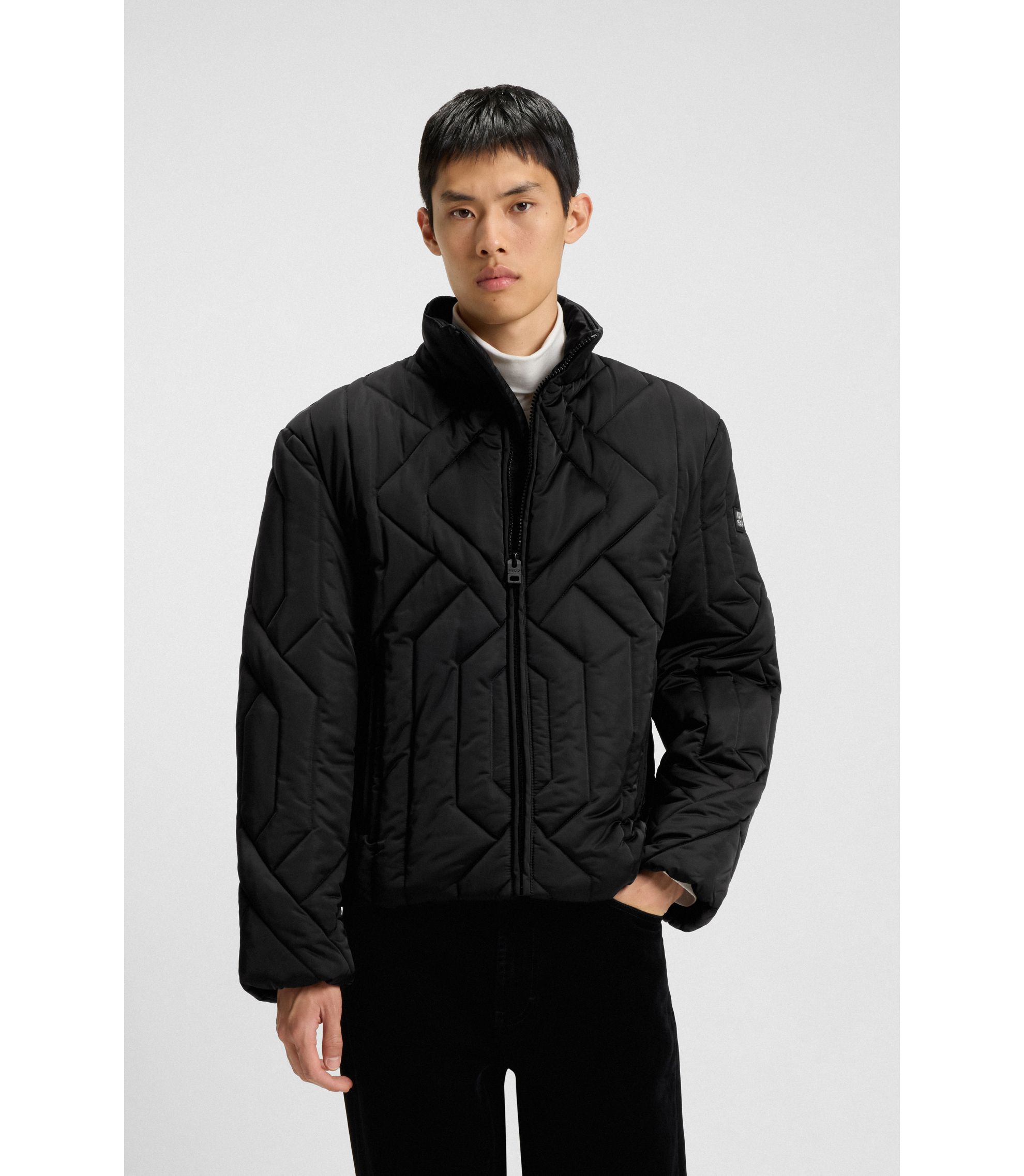 HUGO - Quilted-satin jacket with water-repellent finish - Black