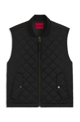 Quilted-satin gilet with water-repellent finish, Black
