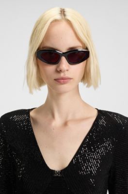 Body brillante de punto el&aacute;stico con ribete de logo apilado, Negro