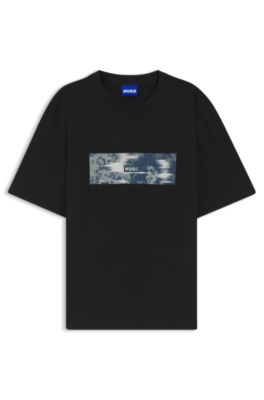Printed-artwork T-shirt in cotton terry, Black